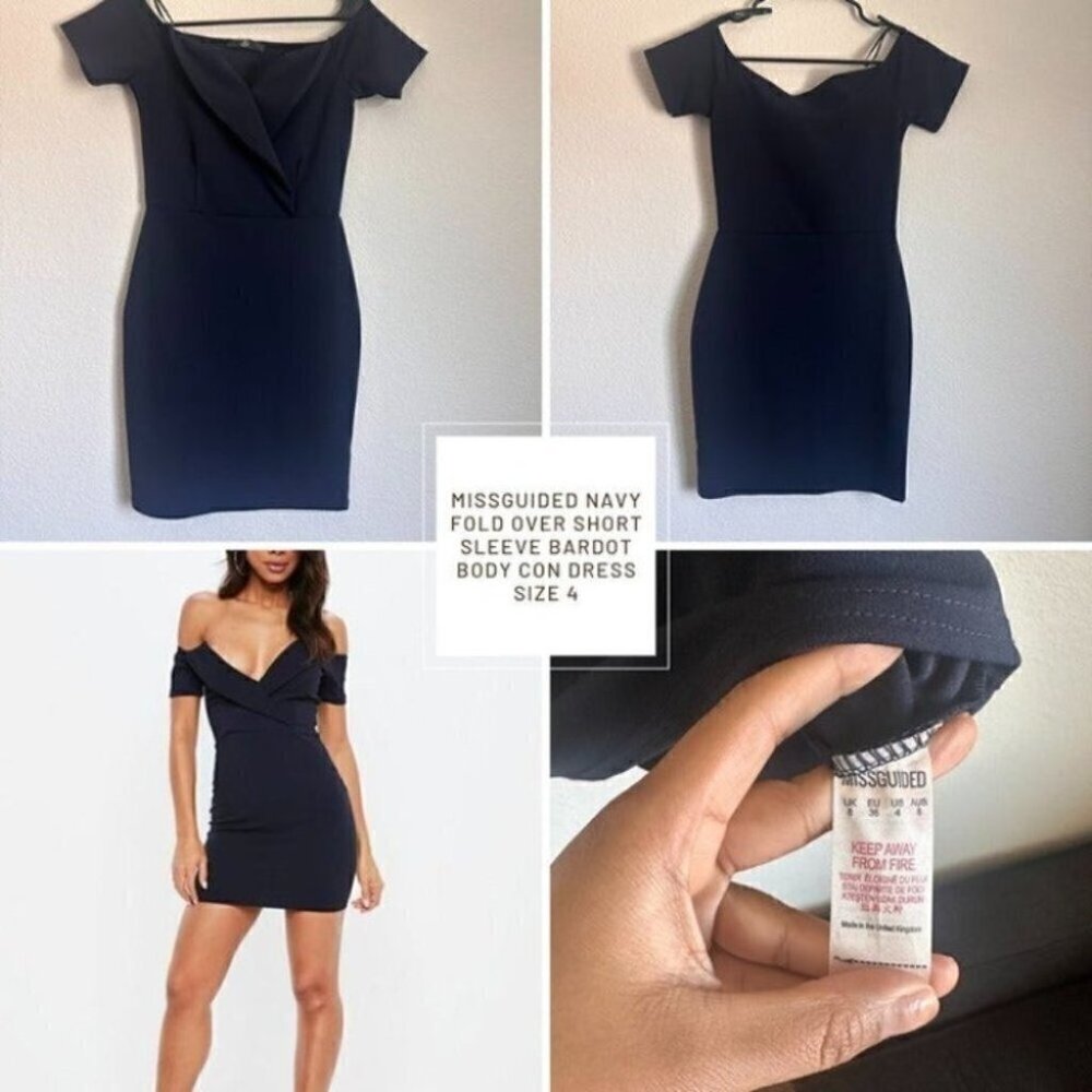 NWOT Missguided Navy Bardot Bodycon Dress​​